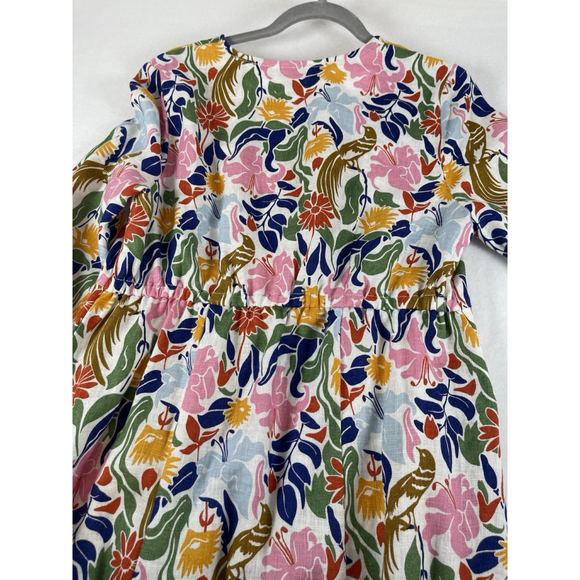 Boden 6 Linen Dress Floral Long Sleeve Short Cinched Waist - Picture 8 of 8